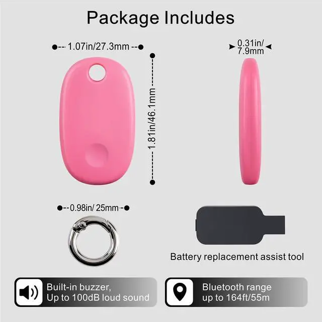 Alt view image 3 of 7 - GPS Tracker, Bluetooth Tracker Works with Apple Find My (iOS Only), Key Finder Item Locator for Keys, Luggage, Backpack, IPX7 Waterproof, Pink
