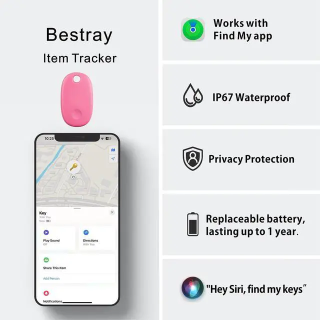 Alt view image 2 of 7 - GPS Tracker, Bluetooth Tracker Works with Apple Find My (iOS Only), Key Finder Item Locator for Keys, Luggage, Backpack, IPX7 Waterproof, Pink