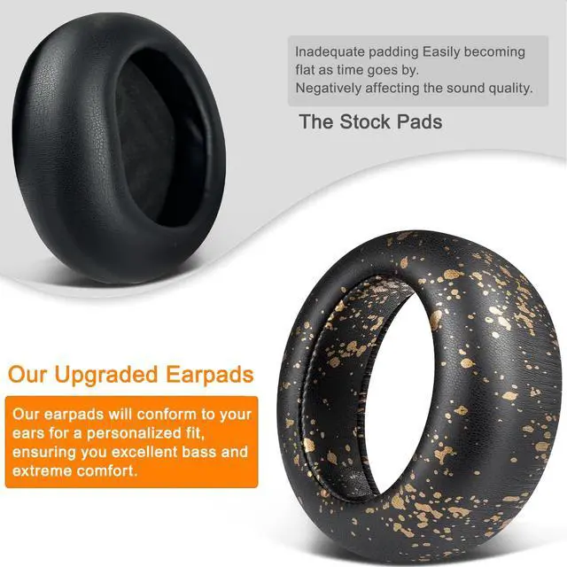 Alt view image 6 of 6 - Earpads Cushions Replacement for Sony PlayStation PS5 Pulse Elite Wireless Headset, Ear Pads Cushions with Soft Protein Leather, Noise Isolation Foam - Black Gold
