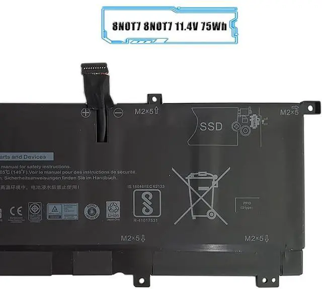 Alt view image 5 of 7 - 8N0T7 Laptop Battery Replacement for DELL XPS 15 9575 Precision 5530 2-in-1 Series Notebook Compatible with 8N0T7 08N0T7 TMFYT 0TMFYT 11.4V 75Wh