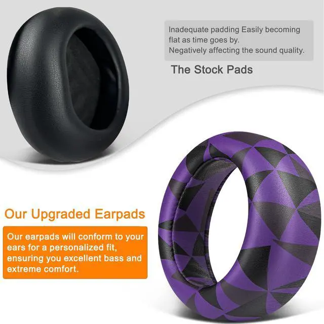 Alt view image 6 of 6 - Earpads Cushions Replacement for Sony PlayStation PS5 Pulse Elite Wireless Headset, Ear Pads Cushions with Soft Protein Leather, Noise Isolation Foam - Purple Black