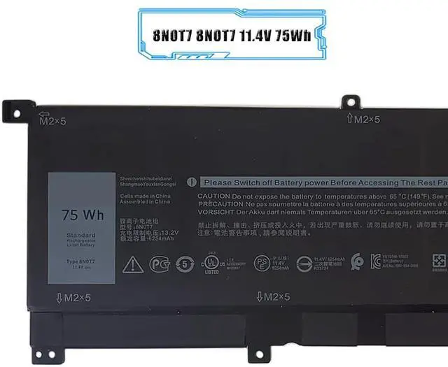 Alt view image 6 of 7 - 8N0T7 Laptop Battery Replacement for DELL XPS 15 9575 Precision 5530 2-in-1 Series Notebook Compatible with 8N0T7 08N0T7 TMFYT 0TMFYT 11.4V 75Wh