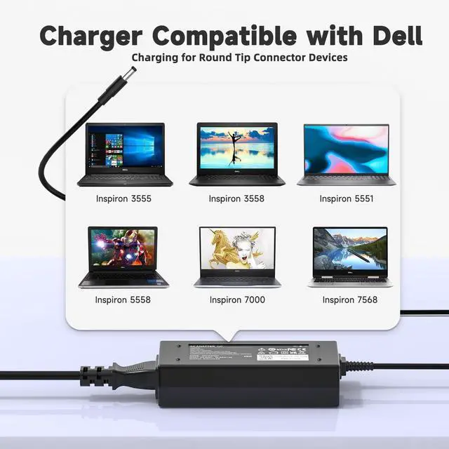 Alt view image 4 of 6 - 45W Laptop Charger Replacement Compatible with Dell Inspiron 15 3000 5000 7000 Series 3552 3558 3565 3567 5551 5552 5555 5558 5559 5565 5567 5568 5578 7558 7560 7568 7569 7579 Power Supply Cord