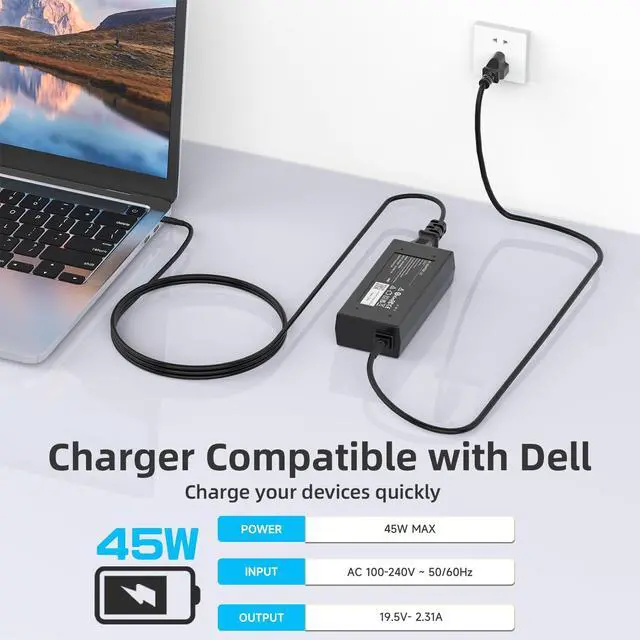 Alt view image 5 of 6 - 45W Laptop Charger Replacement Compatible with Dell Inspiron 15 3000 5000 7000 Series 3552 3558 3565 3567 5551 5552 5555 5558 5559 5565 5567 5568 5578 7558 7560 7568 7569 7579 Power Supply Cord