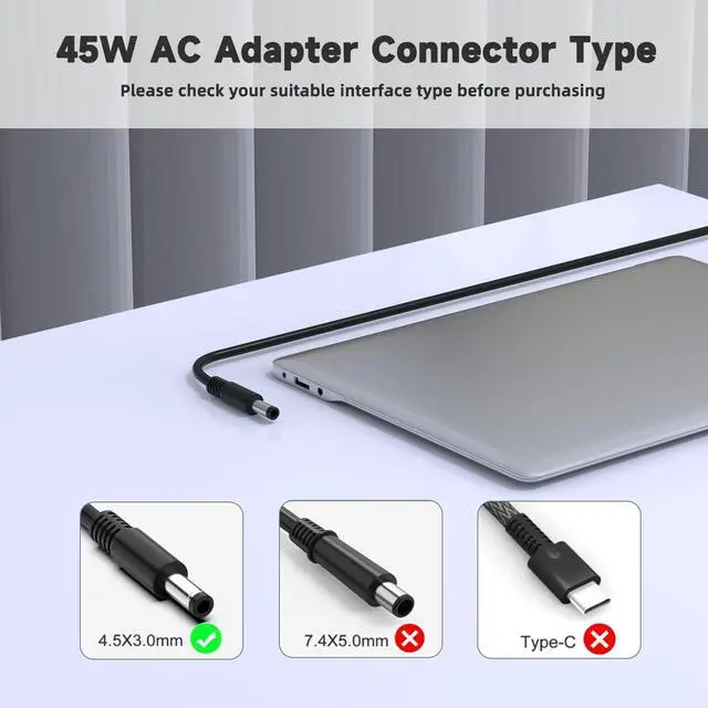 Alt view image 3 of 6 - 45W Laptop Charger Replacement Compatible with Dell Inspiron 15 3000 5000 7000 Series 3552 3558 3565 3567 5551 5552 5555 5558 5559 5565 5567 5568 5578 7558 7560 7568 7569 7579 Power Supply Cord