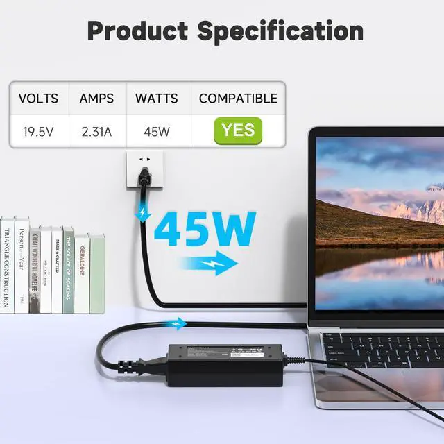 Alt view image 2 of 6 - 45W Laptop Charger Replacement Compatible with Dell Inspiron 15 3000 5000 7000 Series 3552 3558 3565 3567 5551 5552 5555 5558 5559 5565 5567 5568 5578 7558 7560 7568 7569 7579 Power Supply Cord