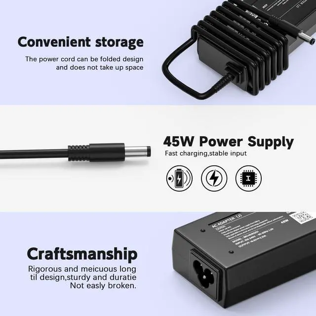 Alt view image 6 of 6 - 45W Laptop Charger Replacement Compatible with Dell Inspiron 15 3000 5000 7000 Series 3552 3558 3565 3567 5551 5552 5555 5558 5559 5565 5567 5568 5578 7558 7560 7568 7569 7579 Power Supply Cord