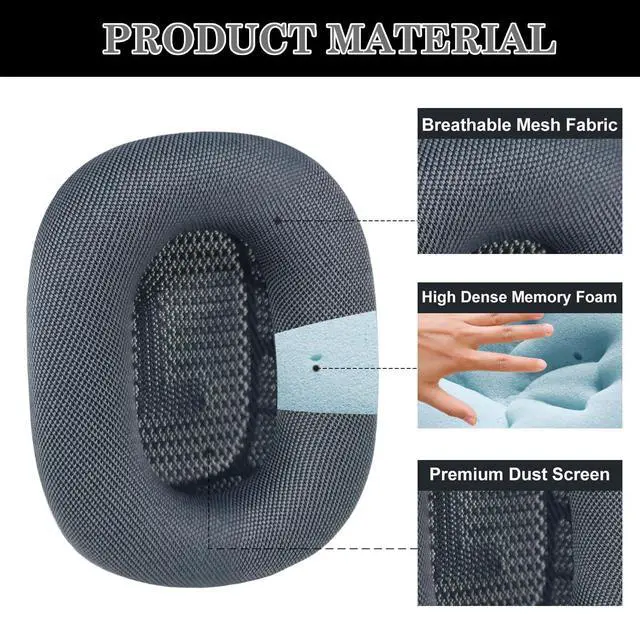 Alt view image 3 of 6 - AirPods Max Ear Cushions, Replacement Earpads for AirPods Max (2024) Headphones, Mesh Fabric Ear Pads with Memory Foam and Magnet for AirPods Max (Midnight)
