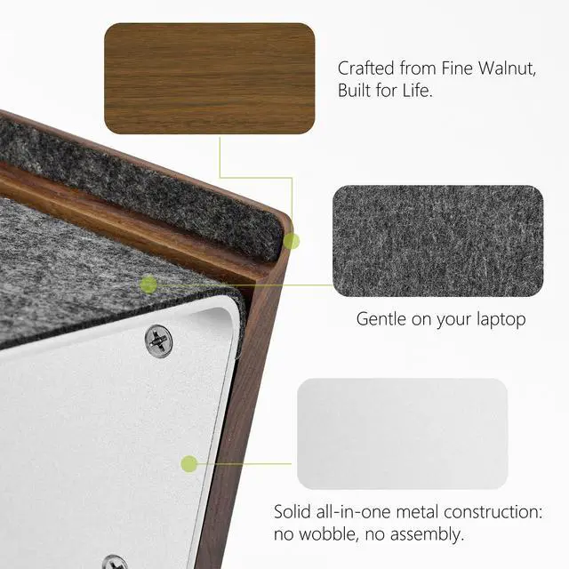 Alt view image 2 of 7 - Laptop Stand,Wood & Aluminum Laptop Holder Stand,Ergonomic Laptops Elevator for Desk, Metal Holder Compatible with MacBook Pro/Air, HP, Dell 10-16" (Black Walnut)