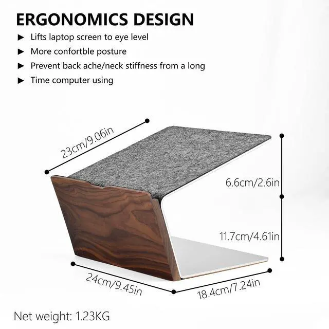 Alt view image 4 of 7 - Laptop Stand,Wood & Aluminum Laptop Holder Stand,Ergonomic Laptops Elevator for Desk, Metal Holder Compatible with MacBook Pro/Air, HP, Dell 10-16" (Black Walnut)