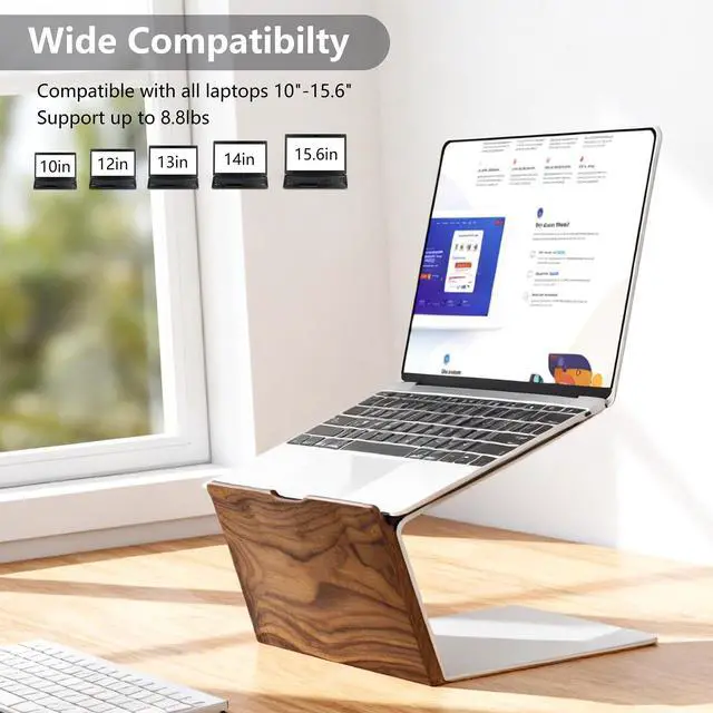 Alt view image 6 of 7 - Laptop Stand,Wood & Aluminum Laptop Holder Stand,Ergonomic Laptops Elevator for Desk, Metal Holder Compatible with MacBook Pro/Air, HP, Dell 10-16" (Black Walnut)