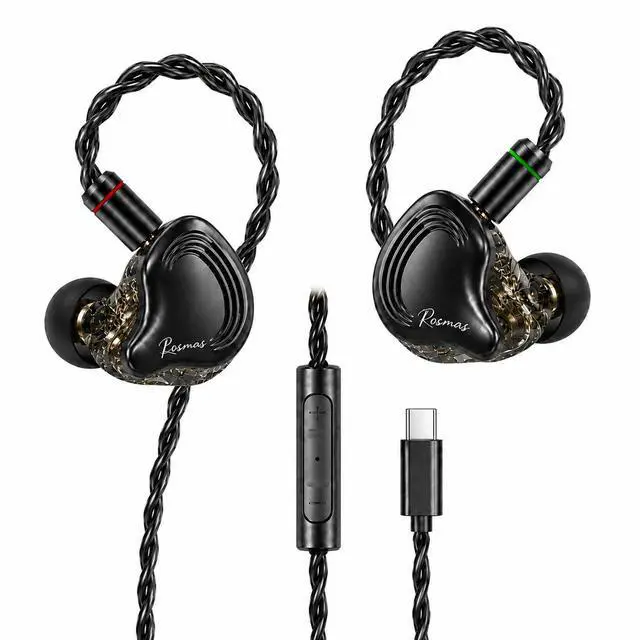 Main image of SM10 Pro USB C Wired IEM Earbuds with Mic, Detachable 2-Pin Cable, 4BA+1DD Hybrid in-Ear Headphones, Secure Over-Ear Fit for Phone, Tablet and PC,Black