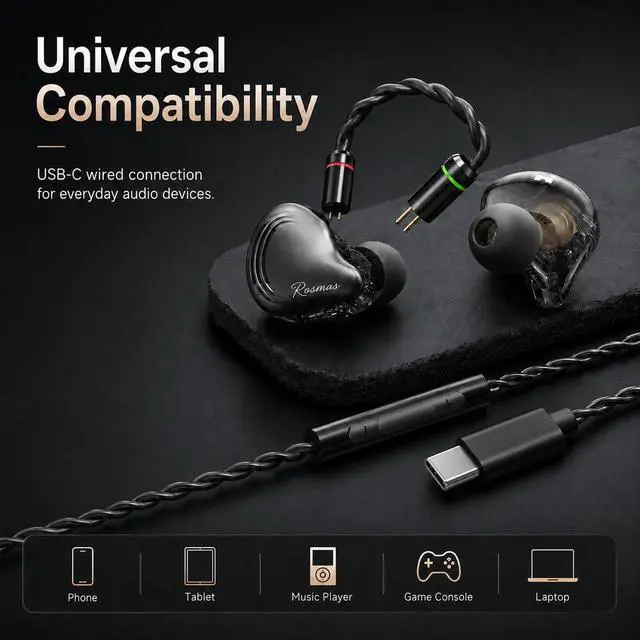 Alt view image 5 of 6 - SM10 Pro USB C Wired IEM Earbuds with Mic, Detachable 2-Pin Cable, 4BA+1DD Hybrid in-Ear Headphones, Secure Over-Ear Fit for Phone, Tablet and PC,Black