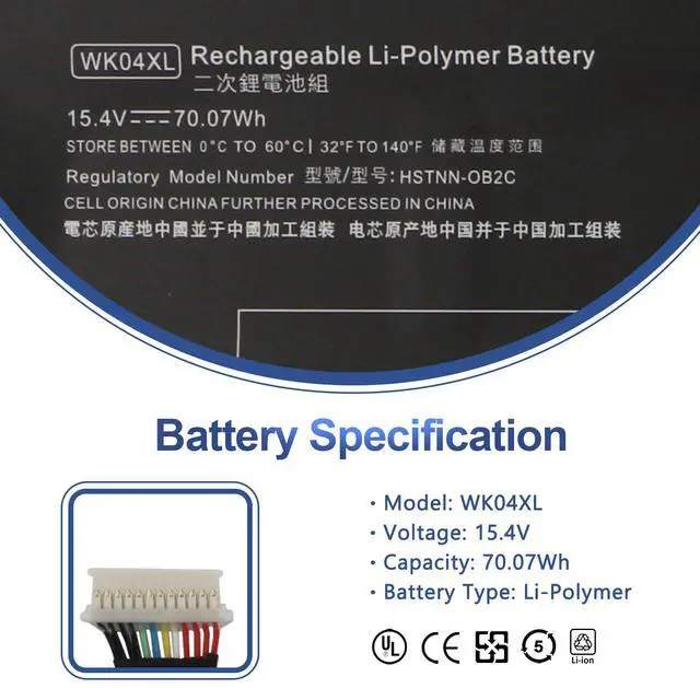 Alt view image 2 of 7 - WK04XL Laptop Battery for HP OMEN 16-B 16-C HP Victus 16-E 16-D 15-F | Victus 16-D0001UR 16-D0023DX 16-D1113TX 16-E0005UA 16-E0029UR HSTNN-IB9V HSTNN-WB0B HSTNN-OB2C M38822-1D1 70.07Wh