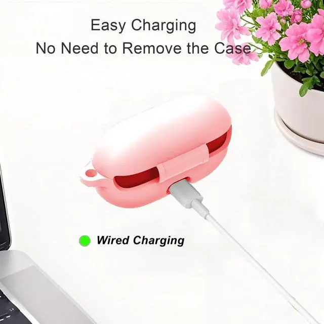 Alt view image 6 of 6 - for Beats Solo Buds Case Cover with Cute Strawberry Charm Heart Keychain, Soft Silicone Protective Case Daisy Key Chains for New Beats Solo Charging Case Earbuds for Women Men Pink