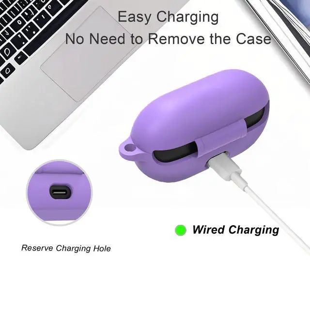 Alt view image 6 of 6 - for Beats Solo Buds Case Cover with Cute Strawberry Charm Heart Keychain, Soft Silicone Protective Case Daisy Key Chains for New Beats Solo Charging Case Earbuds Lavender Purple