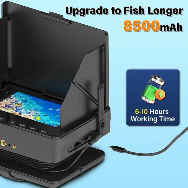 Alt view image 6 of 6 - 4.3" Underwater Fishing Camera, 1200 TVL Protable Fishing Camera with 8500mAh Battery, Infrared Lights, 165° Wide Angle, 50 FT Cable for Ice Lake Boat Kayak Fishing