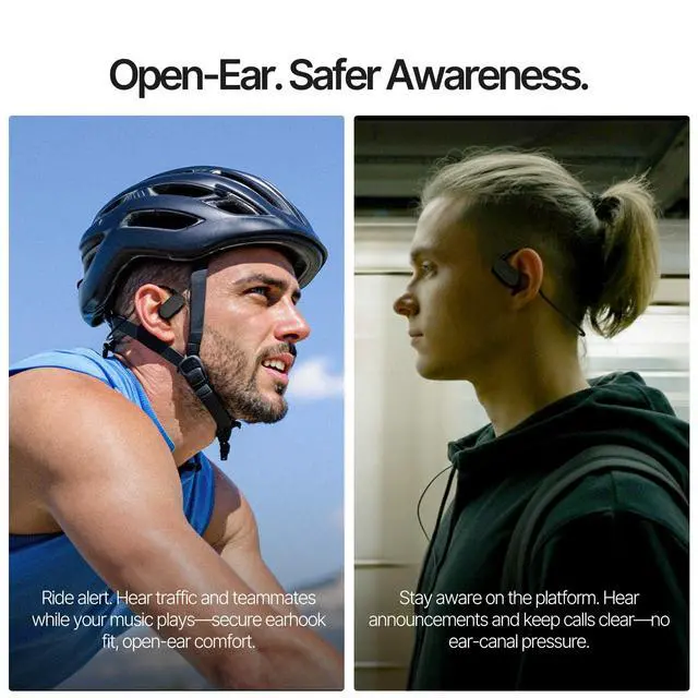 Alt view image 2 of 6 - Open Ear Bluetooth Headphones Air Conduction Neckband ENC Clear Calls, All-Day Battery, Glasses-Friendly, Sweat-Resistant, Bluetooth 5.2 for Work & Sports