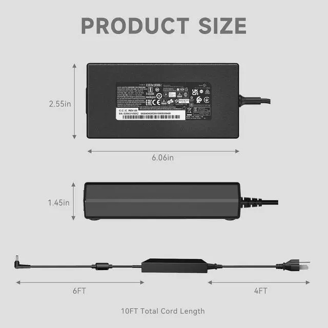 Alt view image 4 of 6 - 150W Laptop Charger Compatible with MSI Katana GF66 GF76, Sword 15, Pulse GL66 GL76, Crosshair 15 17, 20V 7.5A AC Adapter, Replacement for A18-150P1A, ONLY for 4.5mm Tip