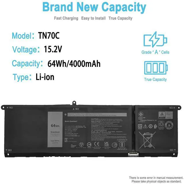 Alt view image 2 of 7 - 64Wh TN70C Replacement Laptop Battery for DELL Inspiron 5320 5420 5445 5630 5635 7420 7440 Inspiron 7430 2-in-1 Vostro 5320 Series 0N9XX1 V6W33 15.2V 4000mAh