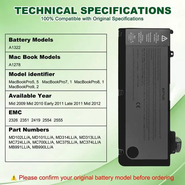 Alt view image 5 of 6 - A1278 A1322 Battery Replacement for MacBook Pro 13 inch Mid 2012 2010 2009 Early 2011 Late 2011