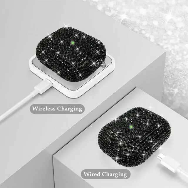 Alt view image 3 of 7 - Compatible with AirPods Pro 2 Case Cover 2022, Hard TPU Case with Glitter Diamond for AirPods Pro 2nd/1st Generation with Bling Butterfly Keychain and Cleaning Kit for Girls Women (Black)