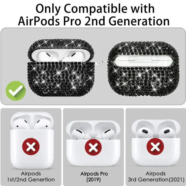 Alt view image 4 of 7 - Compatible with AirPods Pro 2 Case Cover 2022, Hard TPU Case with Glitter Diamond for AirPods Pro 2nd/1st Generation with Bling Butterfly Keychain and Cleaning Kit for Girls Women (Black)