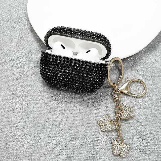 Alt view image 5 of 7 - Compatible with AirPods Pro 2 Case Cover 2022, Hard TPU Case with Glitter Diamond for AirPods Pro 2nd/1st Generation with Bling Butterfly Keychain and Cleaning Kit for Girls Women (Black)