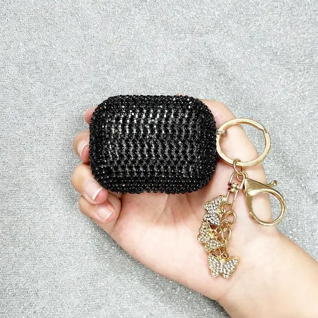 Alt view image 6 of 7 - Compatible with AirPods Pro 2 Case Cover 2022, Hard TPU Case with Glitter Diamond for AirPods Pro 2nd/1st Generation with Bling Butterfly Keychain and Cleaning Kit for Girls Women (Black)