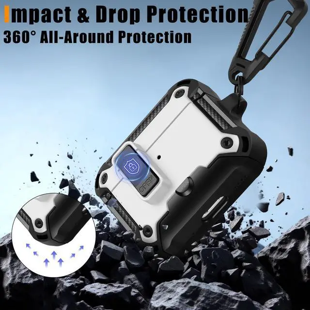 Alt view image 2 of 6 - Compatible with AirPods Pro 3 Case, Rugged Hard Protective Cover Designed for Apple AirPod Pro 3rd Generation, Magnetic Automatic Lock with Phone Stand (White)