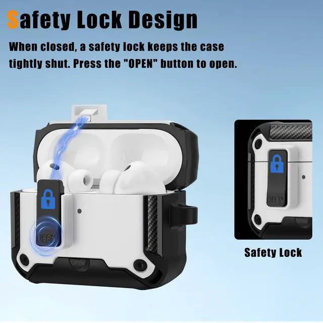 Alt view image 4 of 6 - Compatible with AirPods Pro 3 Case, Rugged Hard Protective Cover Designed for Apple AirPod Pro 3rd Generation, Magnetic Automatic Lock with Phone Stand (White)