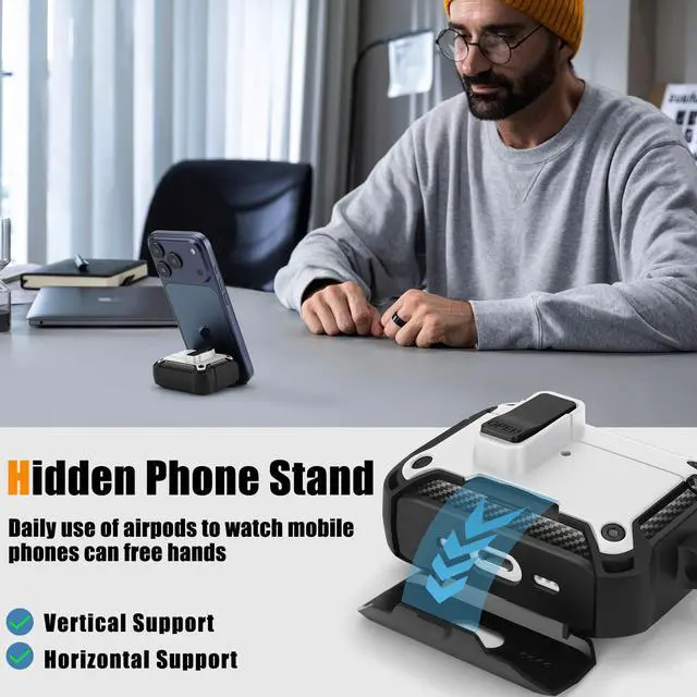 Alt view image 6 of 6 - Compatible with AirPods Pro 3 Case, Rugged Hard Protective Cover Designed for Apple AirPod Pro 3rd Generation, Magnetic Automatic Lock with Phone Stand (White)