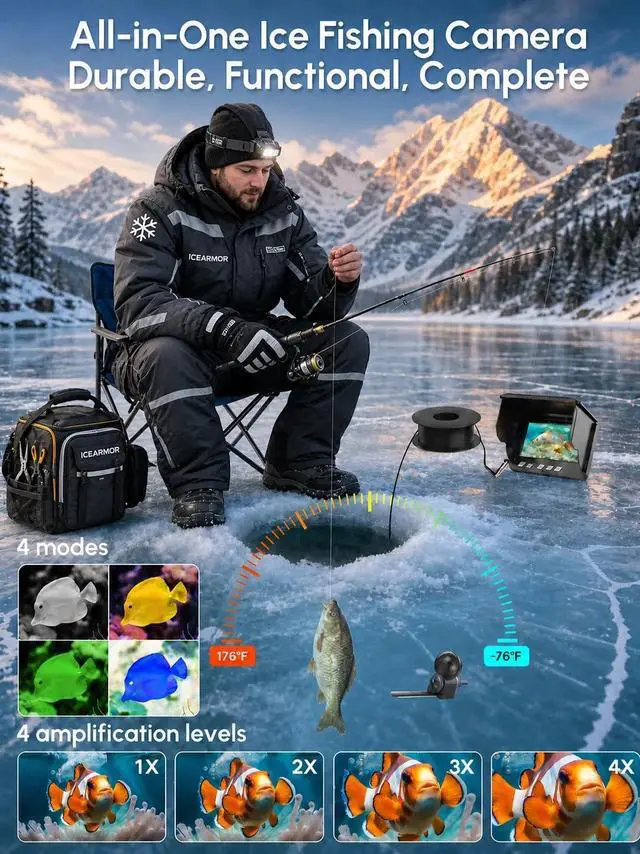 Alt view image 2 of 7 - Underwater Fishing Camera, 4.3in LCD, IP68, 12 IR LEDs, 200° Wide Angle | Portable fish finder with IR night vision, 50FT cable and 5000mAh battery for ice fishing, boats, lakes and kayaks