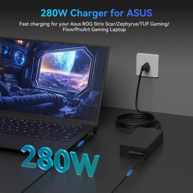 Alt view image 4 of 6 - 280W Charger Compatible with Asus TUF A16 & ROG Strix | FA617 FA617N FA617NT FA617NS FA607 FA607PV FA607PI & ROG Strix G15/G16/G17, ADP-280BB B/ADP-280EB B Power Supply