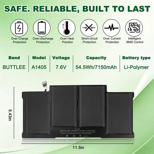 Alt view image 4 of 6 - A1405 A1466 Battery for MacBook Air 13 inch A1377 A1369 A1496(Late 2010 Mid 2011 Mid 2012 Mid 2013 Early 2014 Version)