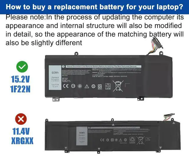Alt view image 2 of 6 - 1F22N Laptop Battery Replace for Dell Alienware 2018 M15 G5 5590 G7 7590 7790 R2 R1 2019 P79F M17 P37E P37E001 5590-D2783W D2743B D2843W Series 01F22N 0HYWXJ HYWXJ JJPFK 8622M