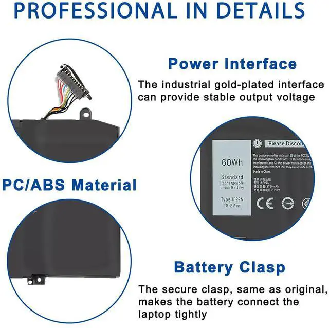 Alt view image 6 of 6 - 1F22N Laptop Battery Replace for Dell Alienware 2018 M15 G5 5590 G7 7590 7790 R2 R1 2019 P79F M17 P37E P37E001 5590-D2783W D2743B D2843W Series 01F22N 0HYWXJ HYWXJ JJPFK 8622M