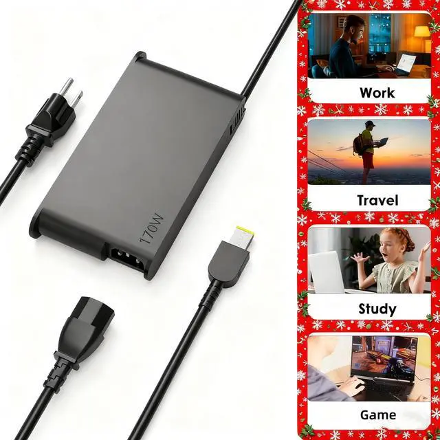 Alt view image 6 of 6 - 170W Laptop Charger Compatible with Lenovo LOQ 15arp9 | Fit for Lenovo Legion LOQ AI-Powered Gaming Laptop RTX 5050 5060 Legion Slim 5 15AHP10 15ARP9 15IAX9 Legion 5 15IRX10 15AHP10