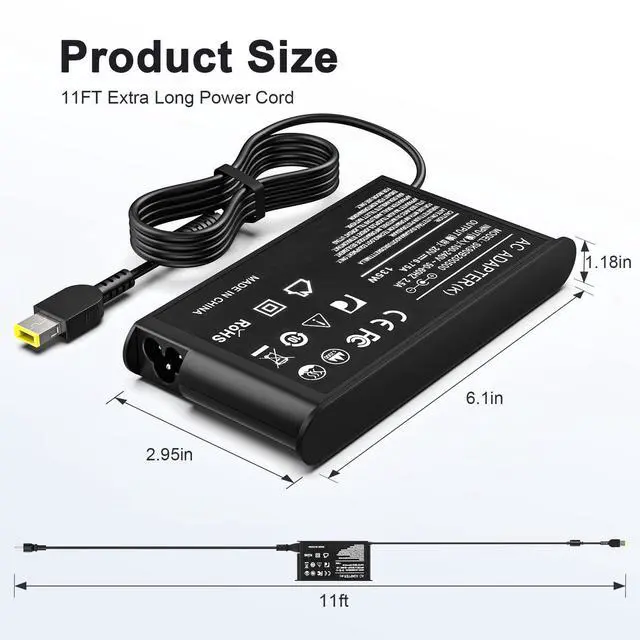 Alt view image 4 of 6 - 135W Laptop Charger Slim Tip for Lenovo Thinkpad | Compatible with X1 Extreme E440 L440 P1 P50s P51s P15v P16 S3 T431s T15 W540, 4X20E50558, 888015027, ADL135NDC3A