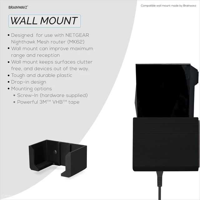 Alt view image 6 of 7 - Screwless Wall Mount for Netgear Nighthawk MK62 Router, Strong VHB Adhesive, Easy to Install Holder, Reduce Interference & Increase Range, Stick On & Screw-in Mounting by