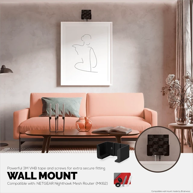 Alt view image 4 of 7 - Screwless Wall Mount for Netgear Nighthawk MK62 Router, Strong VHB Adhesive, Easy to Install Holder, Reduce Interference & Increase Range, Stick On & Screw-in Mounting by