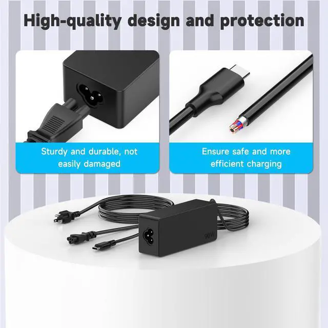 Alt view image 3 of 6 - 90W 65W USB-C Type-C Laptop Charger Compatible with HP Spectre x360/ Chromebook; Dell XPS/Latitude; Lenovo ThinkPad/IdeaPad/Yoga Series T480 T480s T580 T580s