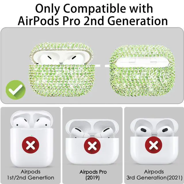 Alt view image 4 of 7 - Compatible with AirPods Pro 2 Case Cover 2022, Hard TPU Case with Glitter Diamond for AirPods Pro 2nd/1st Generation with Bling Butterfly Keychain and Cleaning Kit for Girls Women (Green)