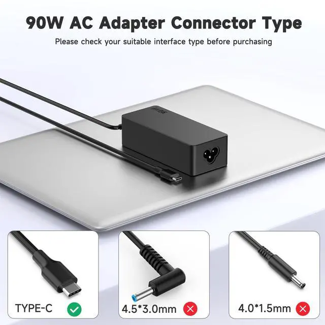 Alt view image 4 of 6 - 90W 65W USB-C Type-C Laptop Charger Compatible with HP Spectre x360/ Chromebook; Dell XPS/Latitude; Lenovo ThinkPad/IdeaPad/Yoga Series T480 T480s T580 T580s