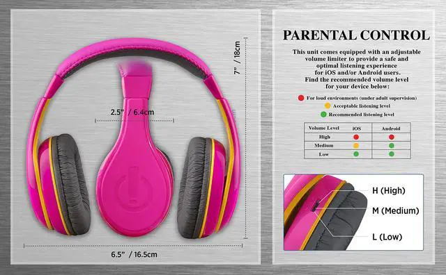 Alt view image 4 of 6 - Kids Headphones, Stereo Sound, 3.5mm Jack Cord, Wired Headphones for Kids, Tangle-Free, Volume Control, Childrens Earphones Over Ear for Travel Pink