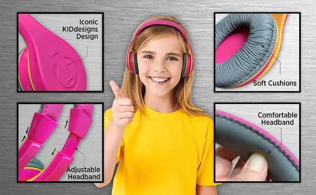Alt view image 3 of 6 - Kids Headphones, Stereo Sound, 3.5mm Jack Cord, Wired Headphones for Kids, Tangle-Free, Volume Control, Childrens Earphones Over Ear for Travel Pink