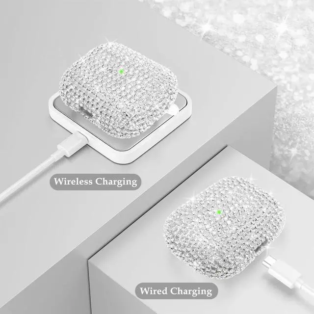 Alt view image 3 of 7 - Compatible with AirPods Pro 2 Case Cover 2022, Hard TPU Case with Glitter Diamond for AirPods Pro 2nd/1st Generation with Bling Butterfly Keychain and Cleaning Kit for Girls Women (Silver)