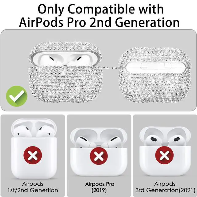 Alt view image 4 of 7 - Compatible with AirPods Pro 2 Case Cover 2022, Hard TPU Case with Glitter Diamond for AirPods Pro 2nd/1st Generation with Bling Butterfly Keychain and Cleaning Kit for Girls Women (Silver)