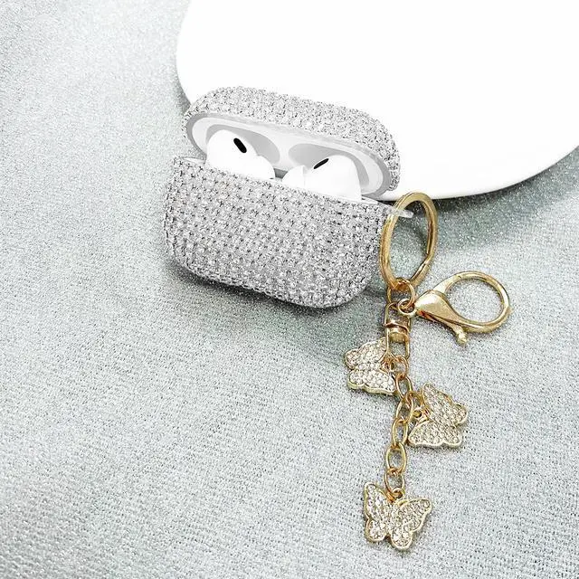 Alt view image 5 of 7 - Compatible with AirPods Pro 2 Case Cover 2022, Hard TPU Case with Glitter Diamond for AirPods Pro 2nd/1st Generation with Bling Butterfly Keychain and Cleaning Kit for Girls Women (Silver)