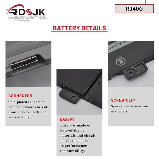 Alt view image 5 of 7 - RJ40G 63Wh Laptop Battery for Dell Latitude 14 5420 Latitude 15 5520 Precision 15 3560 F3T9T Series P137G P137G001 P104F P104F001 P104F002 M033W 01K2CF 075X16 WY9DX 0WK3F1 0M3KCN 005R42 15.2V 3941mAh